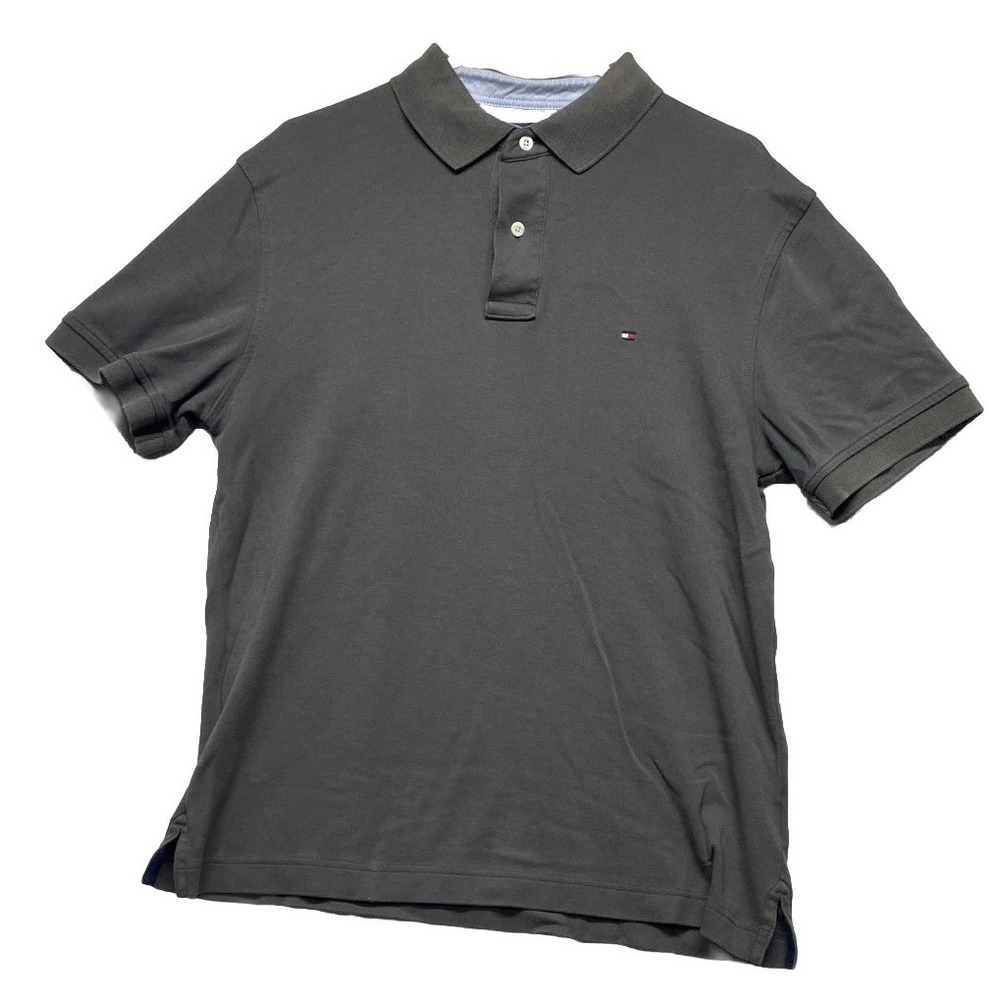 Tommy Hilfiger Polo Shirt Mens Large Gray Performance Side Slits Golf Custom Fit